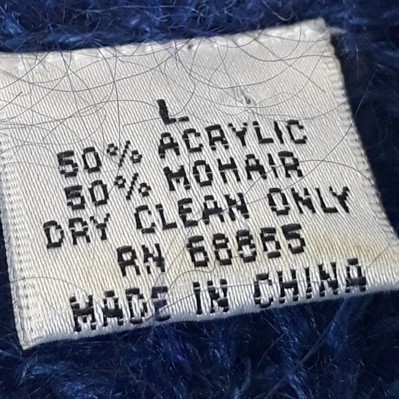 Knit Knit Mohair Blend Cable Knit V-Neck Cardigan L Blue Office Preppy Academia - Picture 6 of 6